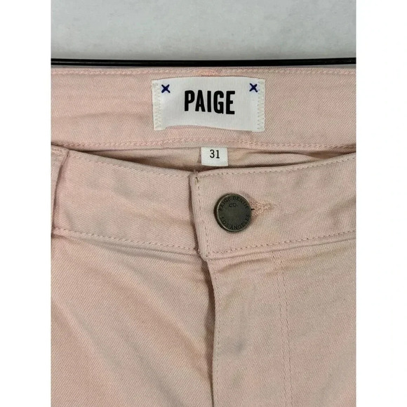 Paige Verdugo Crop Skinny Jeans Light Pink Raw Hem Mid Rise Super Stretch 31 - Picture 5 of 8